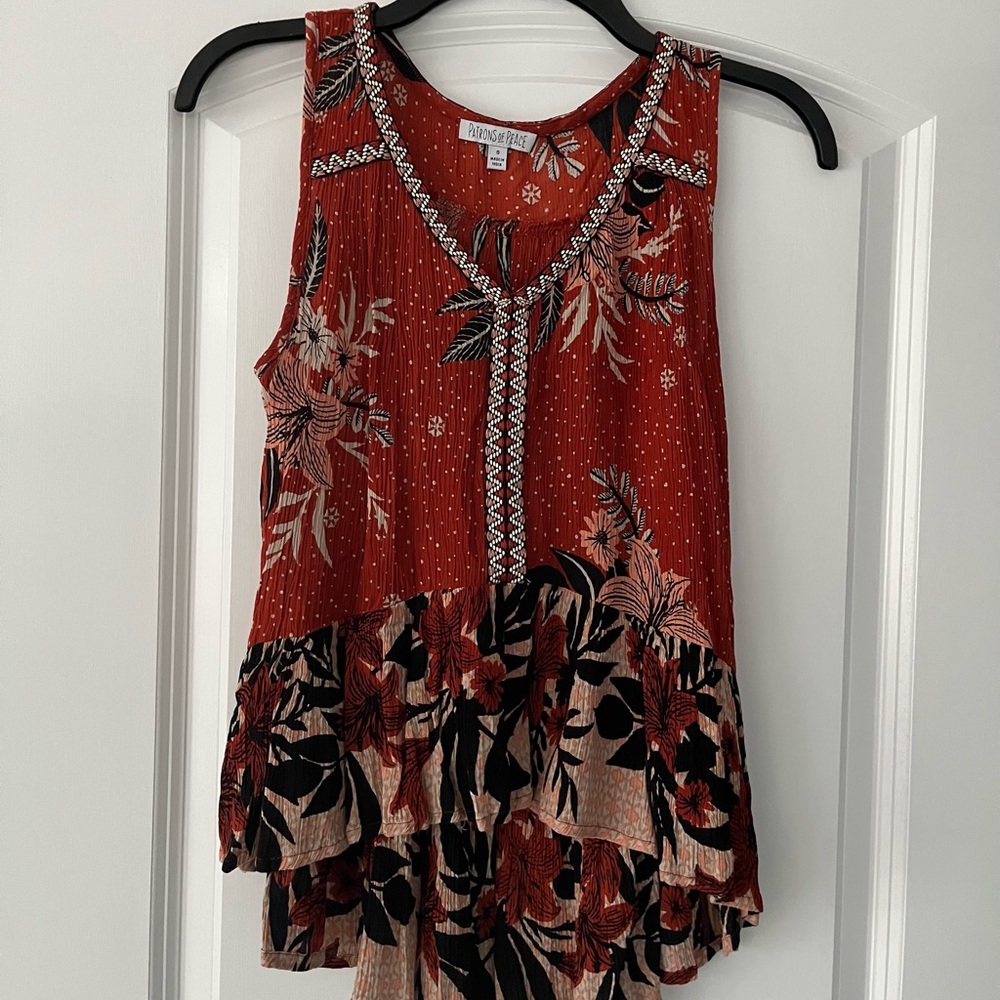 Patrons of Peace Rust and Black Floral Layered Blouse